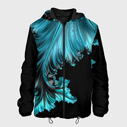 Мужская куртка Черный с голубым неоновый фрактал Ледяная абстракц