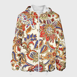 Куртка с капюшоном мужская Цветочный винтажный орнамент, цвет: 3D-белый