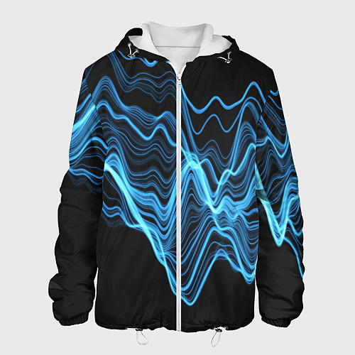 Мужская куртка Синие волны-молнии / 3D-Белый – фото 1