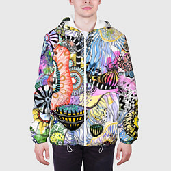 Куртка с капюшоном мужская Подводный цветочно коралловый мир, цвет: 3D-белый — фото 2