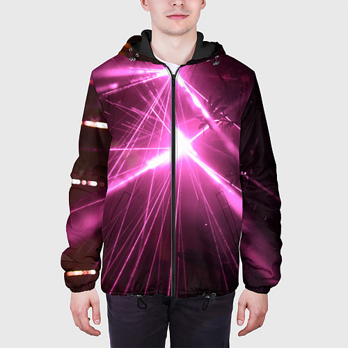 Мужская куртка Неоновые лазеры во тьме - Розовый / 3D-Черный – фото 3