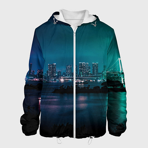 Мужская куртка Неоновый город с рекой - Светло-зелёный / 3D-Белый – фото 1