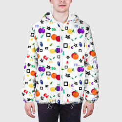 Куртка с капюшоном мужская Разноцветные фрукты и ягоды на белом фоне, цвет: 3D-белый — фото 2