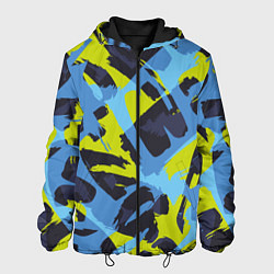 Куртка с капюшоном мужская Сине-салатовая абстракция, цвет: 3D-черный