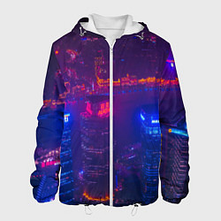 Куртка с капюшоном мужская Неоновый город с высоты - Фиолетовый, цвет: 3D-белый