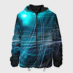 Куртка с капюшоном мужская Неоновые волны и линии - Голубой, цвет: 3D-черный