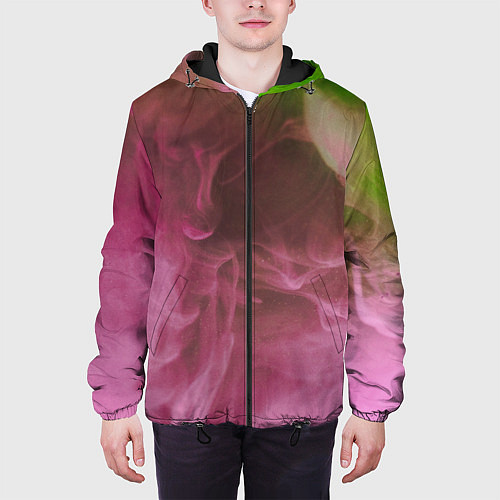 Мужская куртка Неоновый дым - Розовый и зелёный / 3D-Черный – фото 3