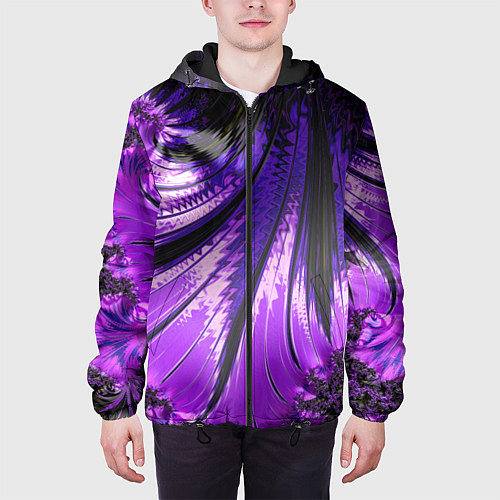 Мужская куртка Неоновый фрактал черный с фиолетовым Абстракция / 3D-Черный – фото 3