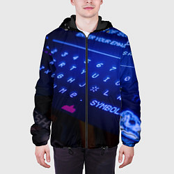 Куртка с капюшоном мужская Неоновая клавиатура - Синий, цвет: 3D-черный — фото 2