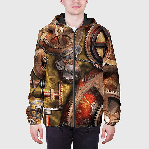 Мужская куртка Механистическая композиция из шестерёнок и цепей С / 3D-Черный – фото 3