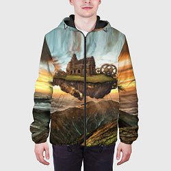 Куртка с капюшоном мужская Горный пейзаж в стиле Стимпанк, цвет: 3D-черный — фото 2