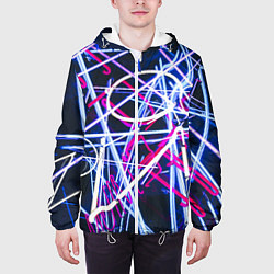Куртка с капюшоном мужская Неоновые хаотичные линии и буквы - Синий, цвет: 3D-белый — фото 2