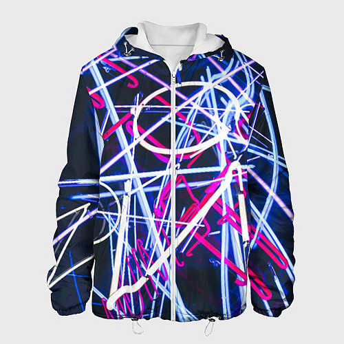Мужская куртка Неоновые хаотичные линии и буквы - Синий / 3D-Белый – фото 1