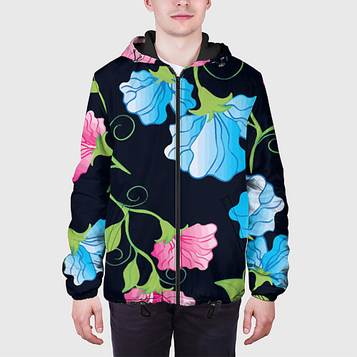 Мужская куртка Яркие удивительные цветы в летней ночи / 3D-Черный – фото 3