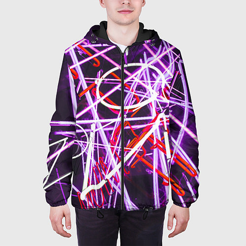 Мужская куртка Неоновые хаотичные линии и буквы - Розовый / 3D-Черный – фото 3