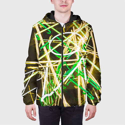 Мужская куртка Неоновые хаотичные линии и буквы - Жёлтый / 3D-Черный – фото 3
