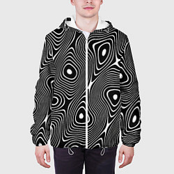 Куртка с капюшоном мужская Чёрно-белая стилизованная поверхность воды Wave pa, цвет: 3D-белый — фото 2