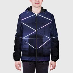Куртка с капюшоном мужская Неоновый прерывистый куб во тьме - Фиолетовый, цвет: 3D-черный — фото 2