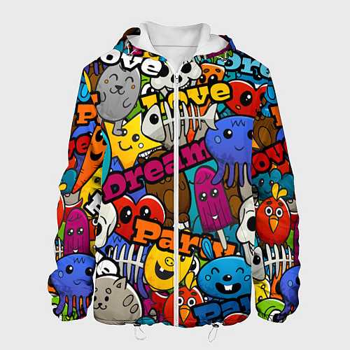 Мужская куртка Красочный паттерн из мультяшных героев / 3D-Белый – фото 1