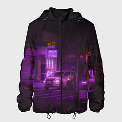 Куртка с капюшоном мужская Неоновый ночной переход - Фиолетовый, цвет: 3D-черный