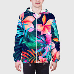 Куртка с капюшоном мужская Яркие тропические цветы Лето, цвет: 3D-белый — фото 2