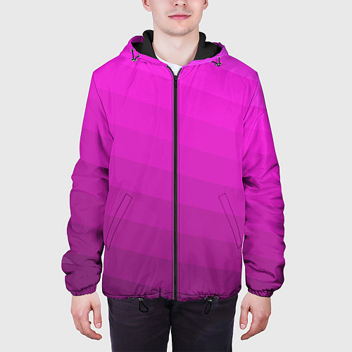 Мужская куртка Розовый неоновый полосатый узор Pink neon / 3D-Черный – фото 3