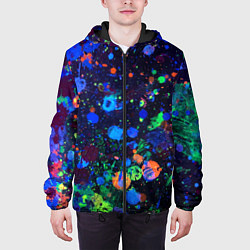 Куртка с капюшоном мужская Неоновые мазки красок - Синий, цвет: 3D-черный — фото 2
