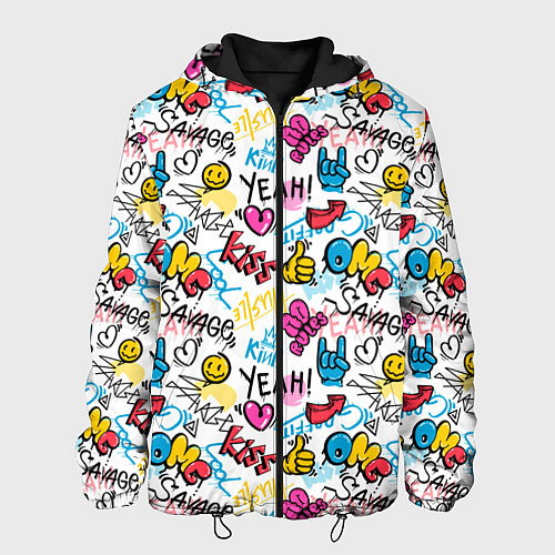 Мужская куртка Граффити рожицы / 3D-Черный – фото 1