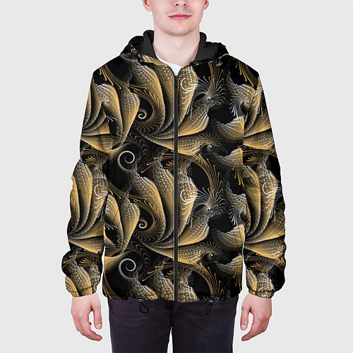 Мужская куртка Золотистые абстрактные узоры / 3D-Черный – фото 3