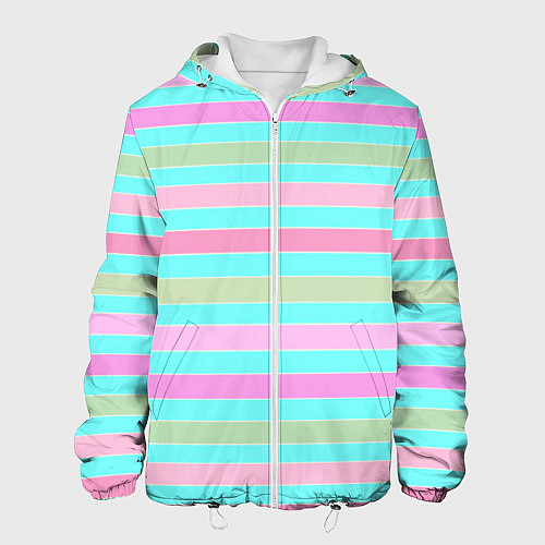 Мужская куртка Pink turquoise stripes horizontal Полосатый узор / 3D-Белый – фото 1