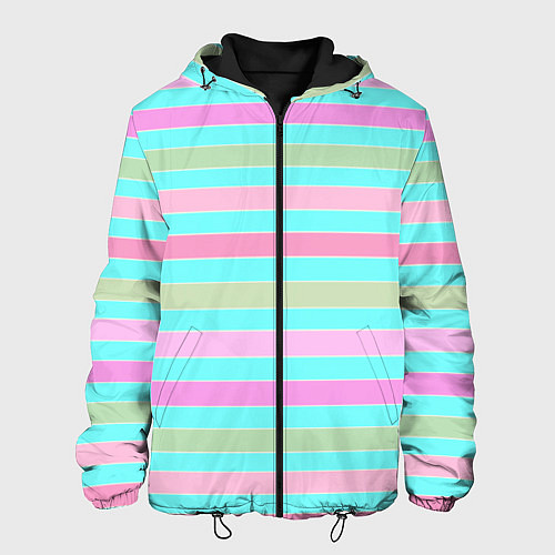 Мужская куртка Pink turquoise stripes horizontal Полосатый узор / 3D-Черный – фото 1