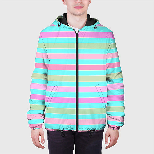 Мужская куртка Pink turquoise stripes horizontal Полосатый узор / 3D-Черный – фото 3