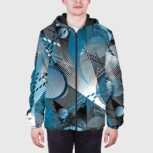 Мужская куртка Абстрактный серо-синий принт / 3D-Черный – фото 3