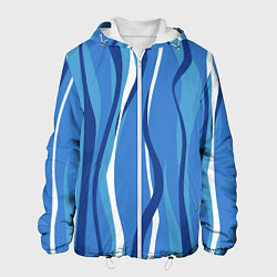 Куртка с капюшоном мужская Синие и белые волны, цвет: 3D-белый