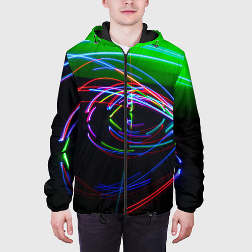 Мужская куртка Неоновые абстрактные волнообразные огни - Зелёный / 3D-Черный – фото 3
