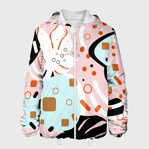 Мужская куртка Абстрактные фигуры с пальмовыми листами на розовом / 3D-Белый – фото 1