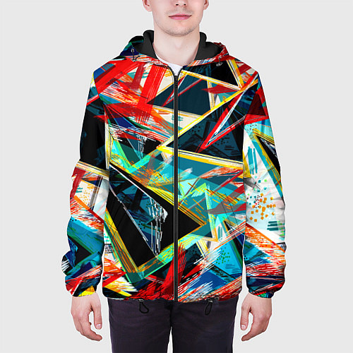Мужская куртка Яркий абстрактный узор с неоновыми штрихами / 3D-Черный – фото 3