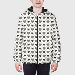 Куртка с капюшоном мужская Сердечки черно-белые паттерн, цвет: 3D-черный — фото 2