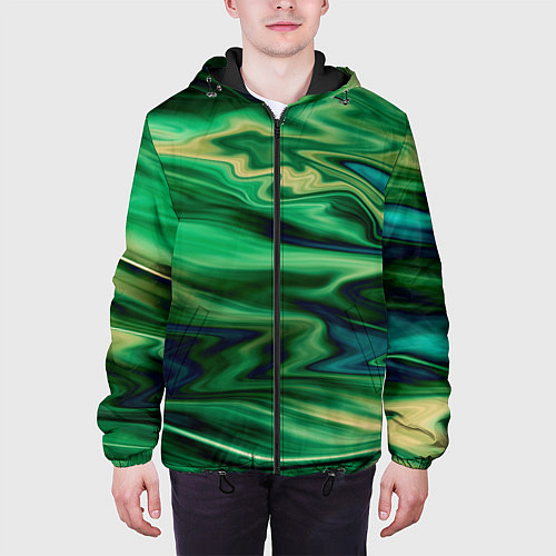 Мужская куртка Абстрактный узор в зеленых тонах / 3D-Черный – фото 3