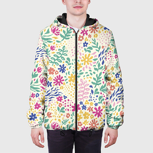 Мужская куртка Цветы Нарисованные Разноцветные / 3D-Черный – фото 3