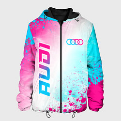 Куртка с капюшоном мужская Audi neon gradient style: символ и надпись вертика, цвет: 3D-черный