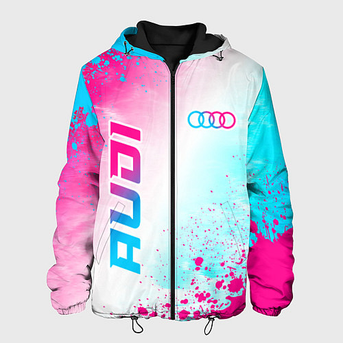 Мужская куртка Audi neon gradient style: символ и надпись вертика / 3D-Черный – фото 1