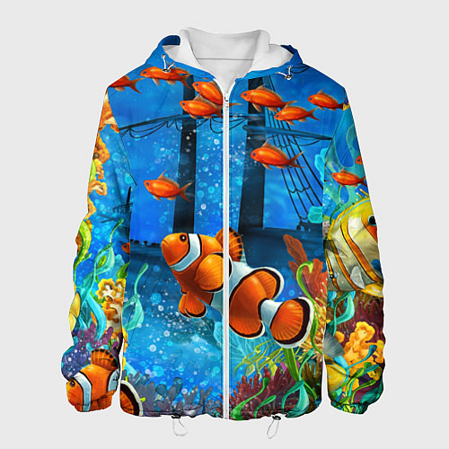 Мужская куртка Затонувший корабль в окружении обитателей океана / 3D-Белый – фото 1