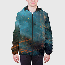 Куртка с капюшоном мужская Абстрактная тёмно-синяя краска с оранжевыми мазкам, цвет: 3D-черный — фото 2