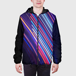 Куртка с капюшоном мужская Неоновое множество разноцветных фонарей во тьме, цвет: 3D-черный — фото 2