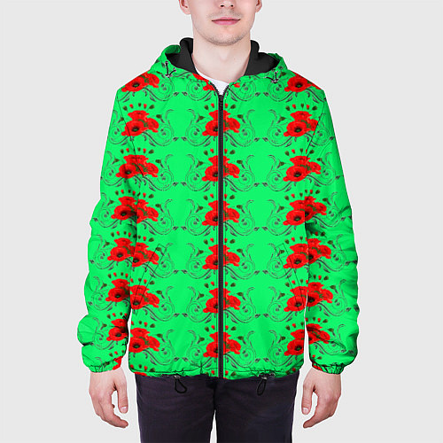 Мужская куртка Blooming red poppies / 3D-Черный – фото 3