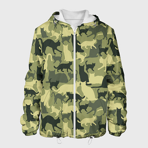 Мужская куртка Кошачий камуфляж в зеленой гамме / 3D-Белый – фото 1