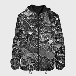 Куртка с капюшоном мужская Металлические шильдики и брелоки - стимпанк, цвет: 3D-черный