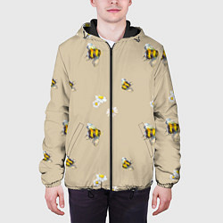 Куртка с капюшоном мужская Цветы Ромашки и Пчёлы, цвет: 3D-черный — фото 2