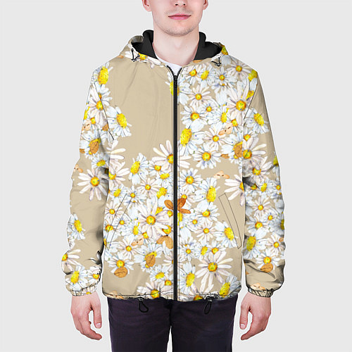 Мужская куртка Букет Нарисованных Цветущих Ромашек / 3D-Черный – фото 3